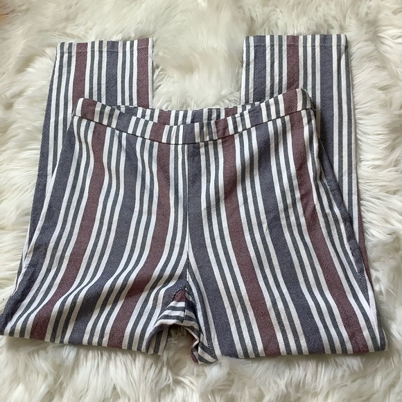 Free People Mod Linen Blend Boho Striped Trouser Pants 8 - Picture 4 of 9
